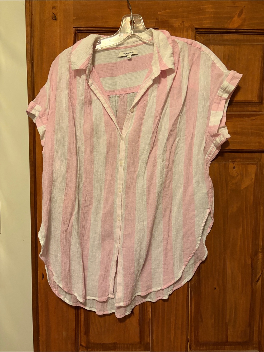 Madewell Pink & White Vertical Stripe Button-Down Shirt